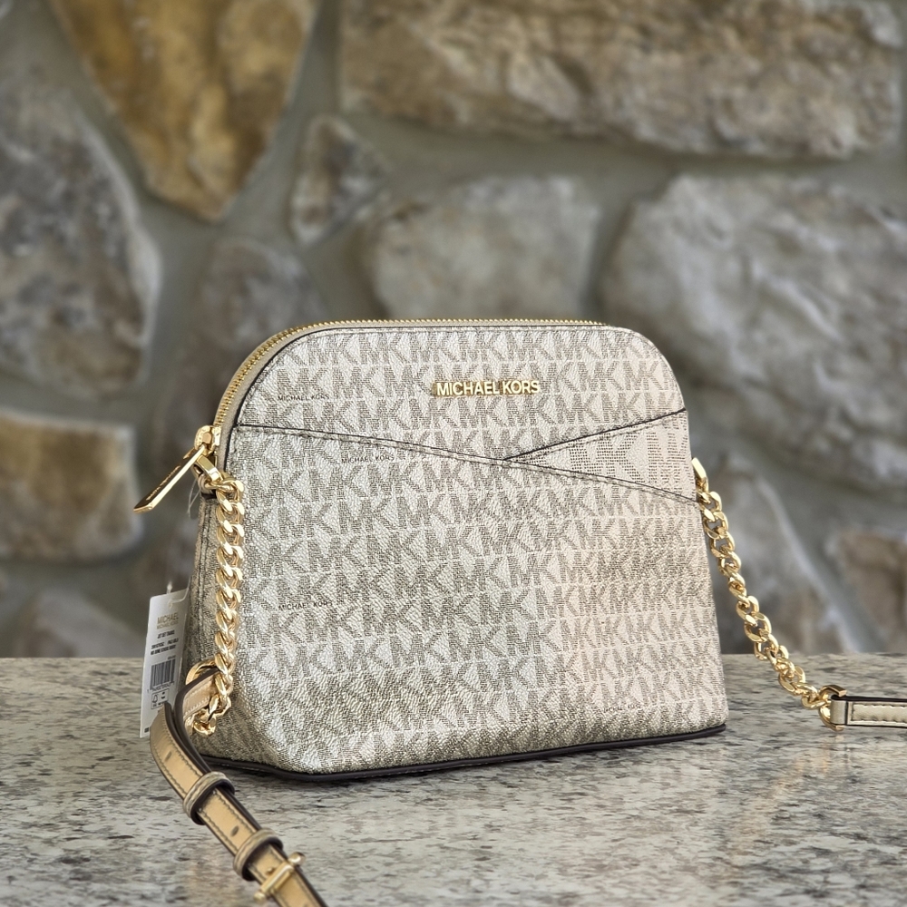 Michael Kors Jet Set Dome Logo Medium Gold Crossbody